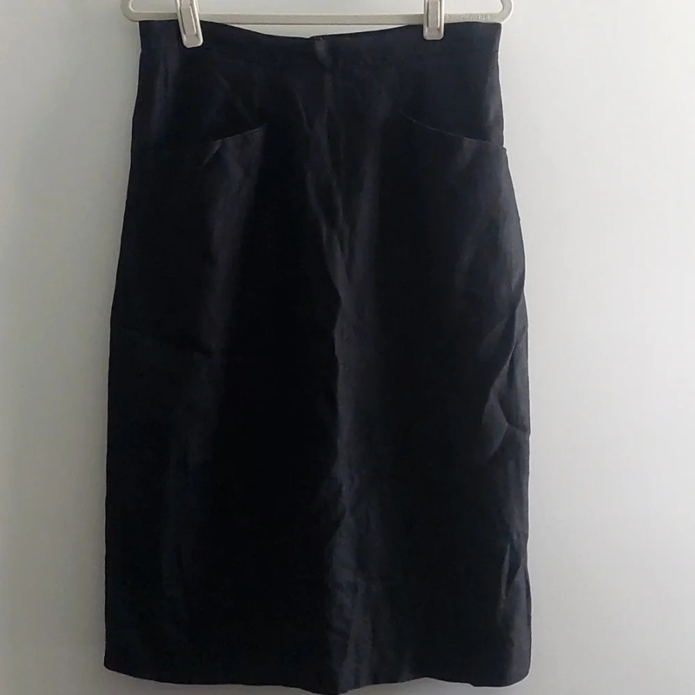 Vintage Linen Midi skirt black fully lined size 16 Slouchy pockets Axiom